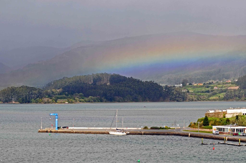 Rainbow above the Ria from the town of Santa Marta de Ortigueira in Galicia, Spain.