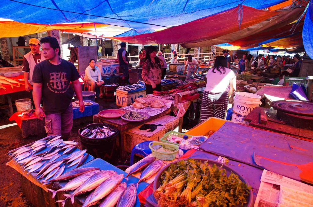 Colourful canopies in Tomohon market, Sulawesi