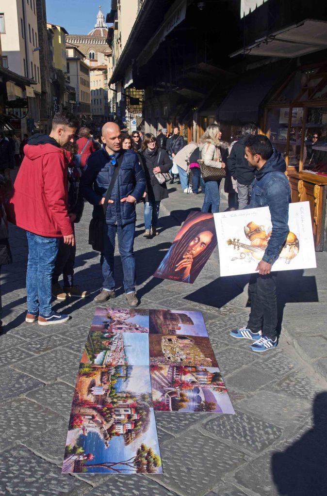 Street vendors on the Ponte Vecchio