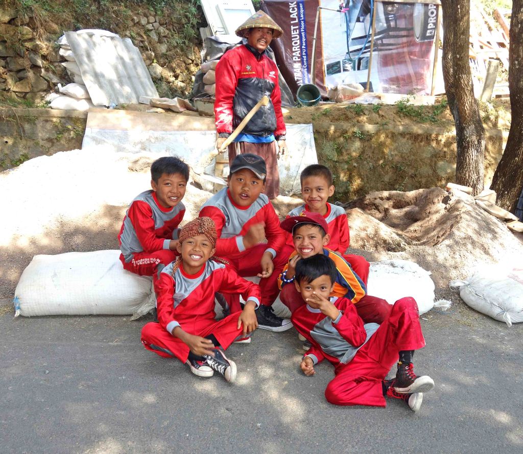 Boys being given a lesson in building