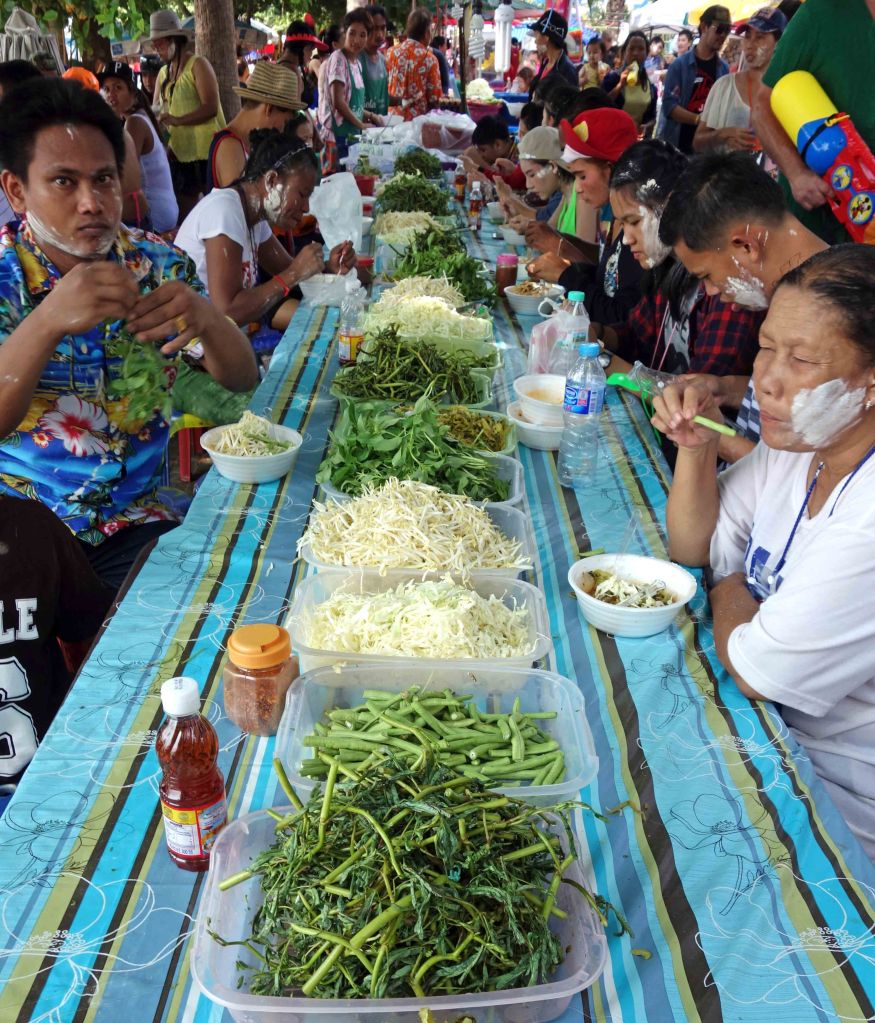 Delicious vegetables on the table for customers to enjoy by the beach, Pattaya