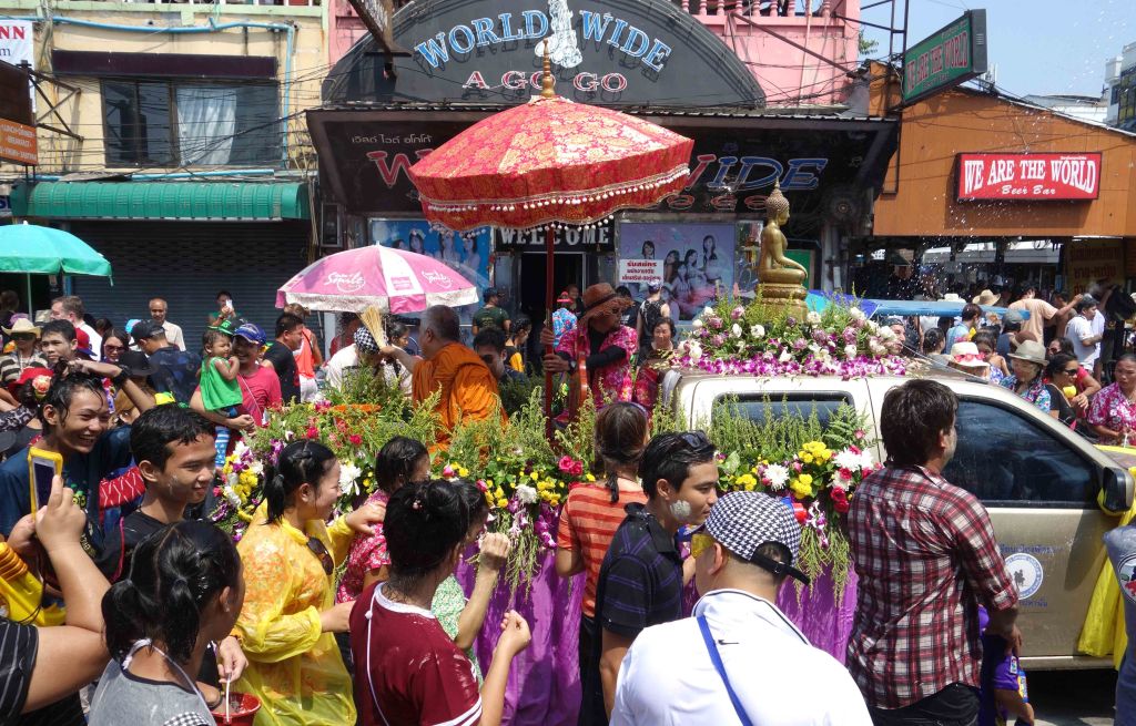 Monk blessing th crowd on 19th April 2016, Beach Road, Pattaya.