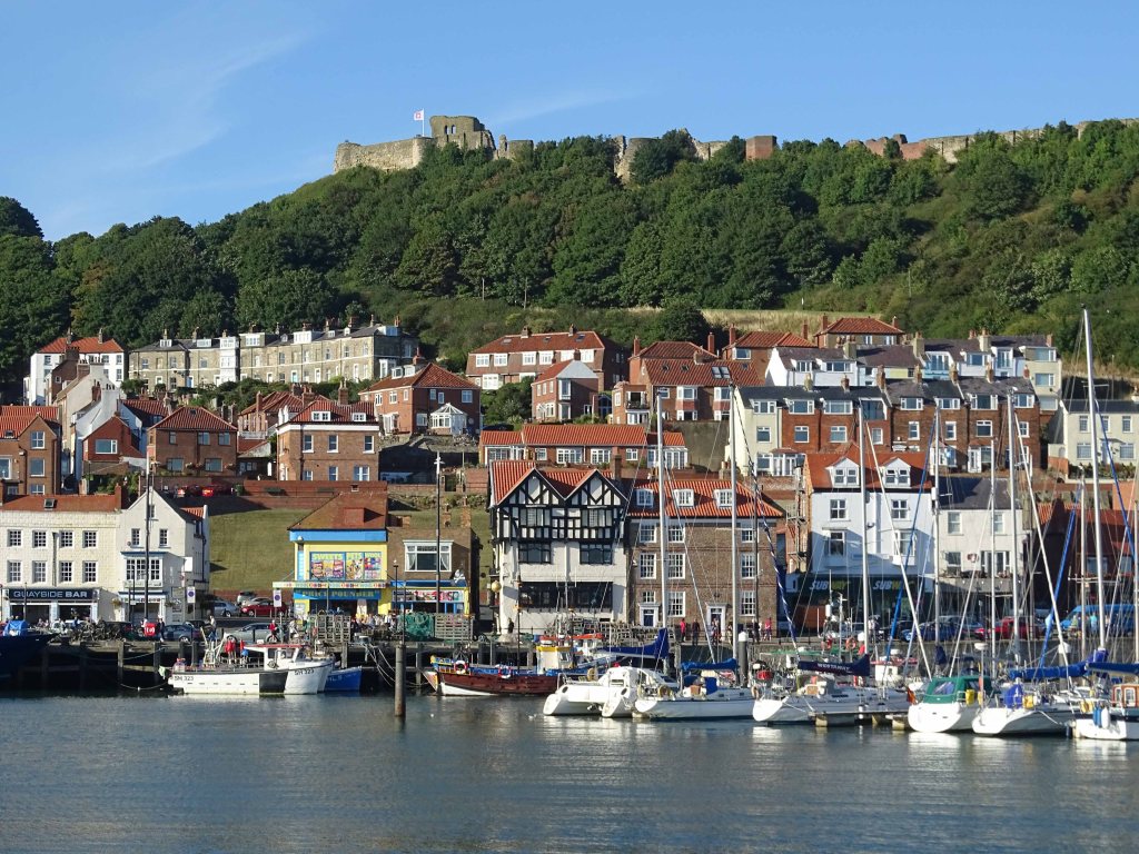 The walls of Scarborough castle from the harbour